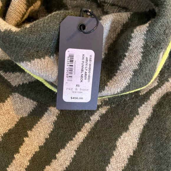 NWT Rag & Bone Army Green Kiki Zebra Funnel Neck Sweater XS - Picture 2 of 4